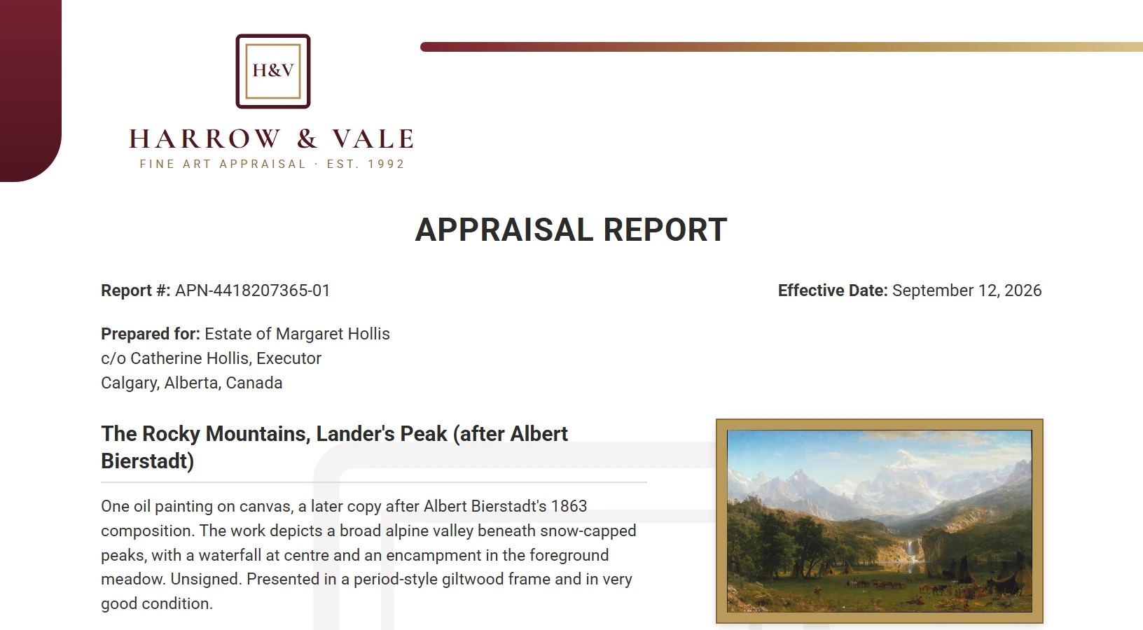 Fine art appraisal report