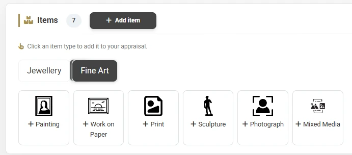 Choosing a fine art object type