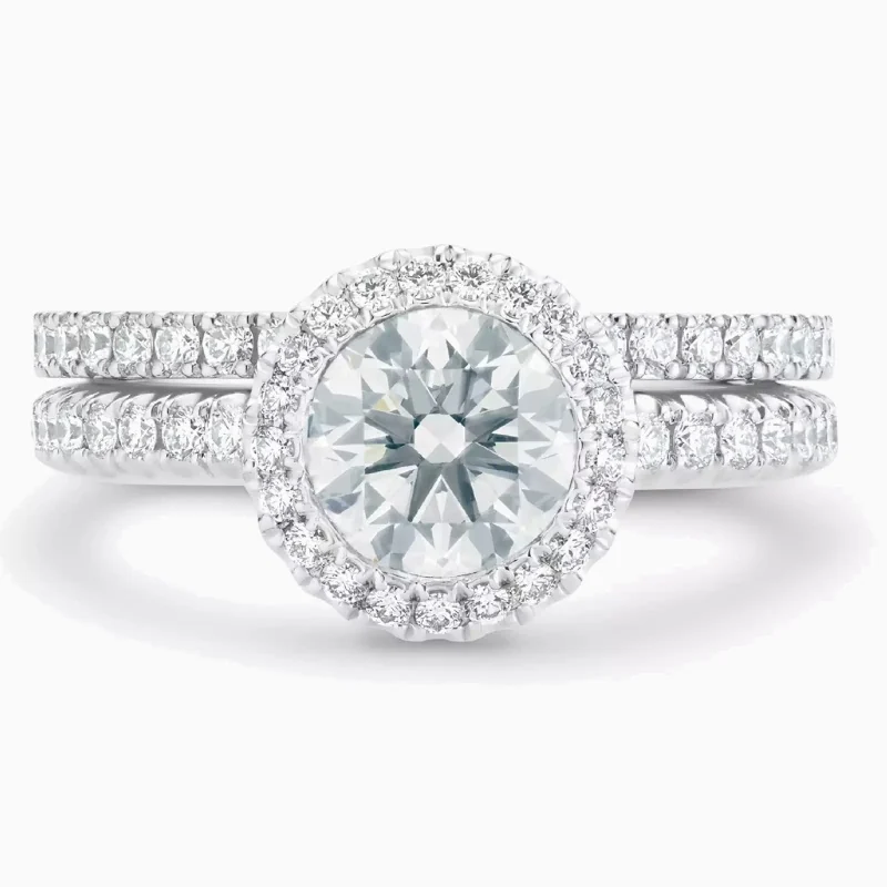 Diamond halo ring photographed at intake