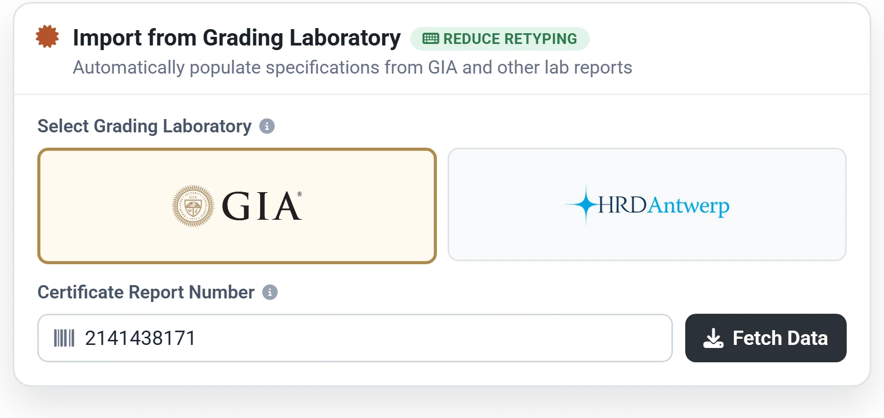 Importing lab report details from GIA or HRD Antwerp by report number